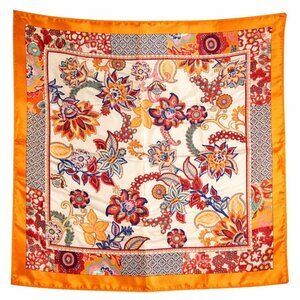 Orange Floral Satin Square Scarf 20x20 Hair Neck Head Wrap Boho